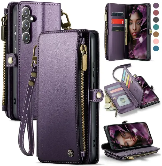 Defencase Compatible with Galaxy A54 5G Case Wallet with RFID Blocking Card Holder for Women Men, PU Leather Magnetic Snap Flip Zipper Strap Wallet Phone Case Fit for Samsung Galaxy A54 5G