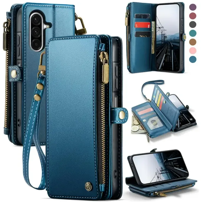 Defencase for Galaxy A36 5G Case Wallet with RFID Blocking Card Holder for Women Men, Fashion PU Leather Magnetic Snap Flip Zipper Wrist Strap Wallet Phone Case for Samsung Galaxy A36 5G