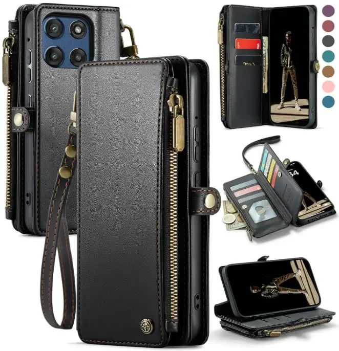 Defencase Compatible with Moto G Stylus 5G (2025) Case, RFID Blocking Wallet Case for Motorola Moto G Stylus 5G 2025 PU Leather Flip Strap Zipper Card Holder Phone Cases for Women and Men