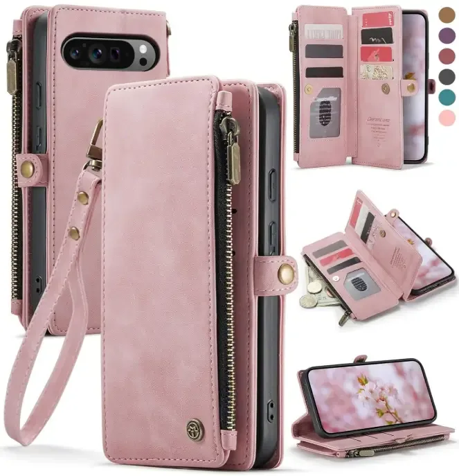 Defencase for Google Pixel 10/Pro Case, RFID Blocking Wallet Case for Pixel 10 & 10 Pro Soft PU Leather Magnetic Snap Flip Zipper Strap Card Holder Phone Cases for Women Men
