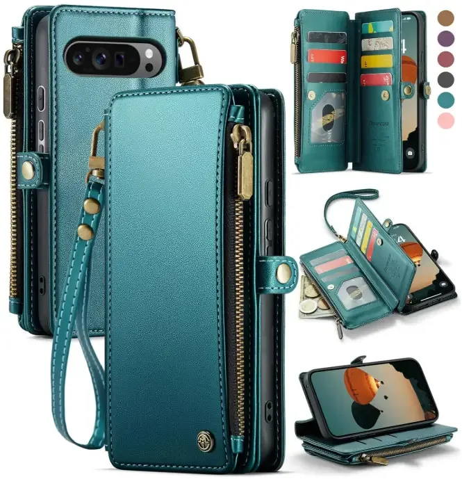 Defencase for Google Pixel 10 Pro XL Case, RFID Blocking Wallet Case for Pixel 10 Pro XL Soft PU Leather Magnetic Snap Flip Zipper Strap Card Holder Phone Cases for Women Men