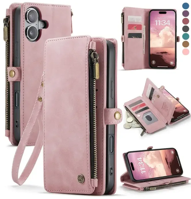 Defencase Compatible with iPhone 17 Case Wallet with RFID Blocking Card Holder for Women and Men, Fashion PU Leather Magnetic Snap Flip Zipper Strap Wallet Phone Case for iPhone 17 6.3″