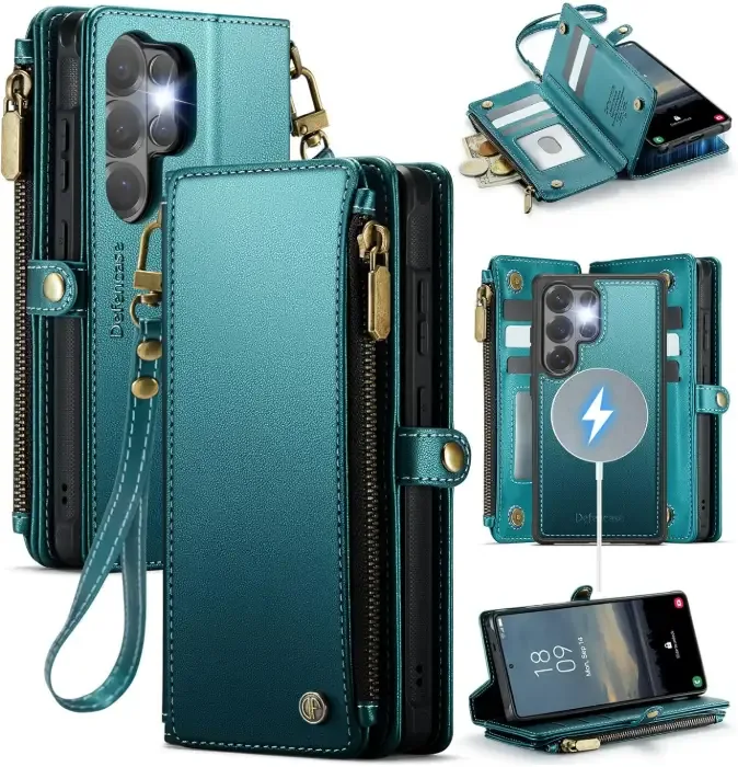 Defencase for Samsung Galaxy S26 Ultra Magnetic Wallet Case Compatible with Magsafe with RFID Blocking Zipper & Card Holder Women, PU Leather Detachable Phone Case for Galaxy S26 Ultra 6.9